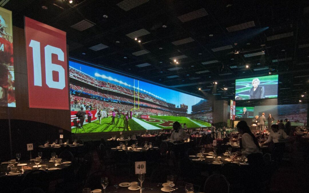 A sports event with video at TCU Place.